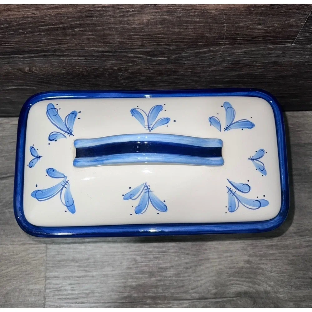 Vtg Stonelite Inspirado Blue White Lemon Design Bread/Biscotti Box Seattle USA